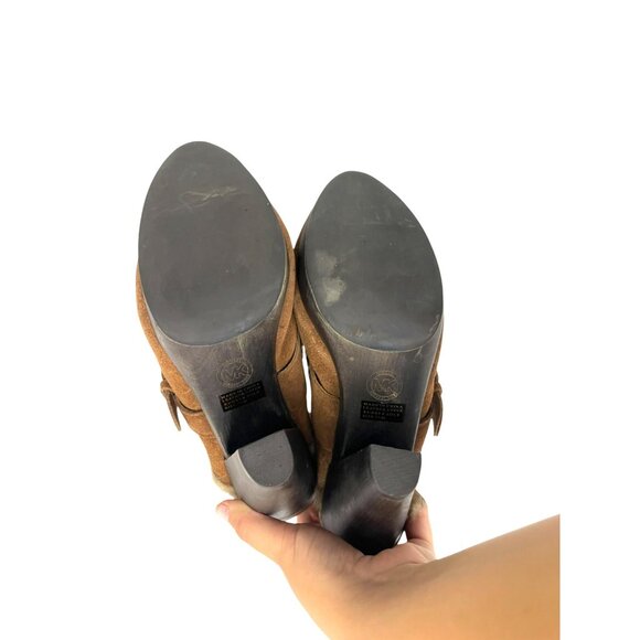 Michael Kors Women's Brown Suede Fur Trim Slip On Studded Heeled Mule Clogs 7.5M - Picture 6 of 8